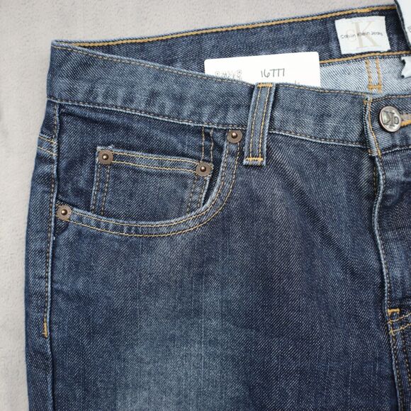 Calvin Klein Pants Womens 11 Blue Flare Low Rise Button Dark Wash Denim Jeans - Picture 11 of 16